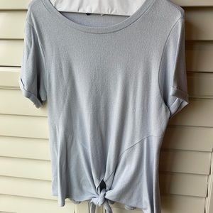 Light blue short sleeve tie at waist top
